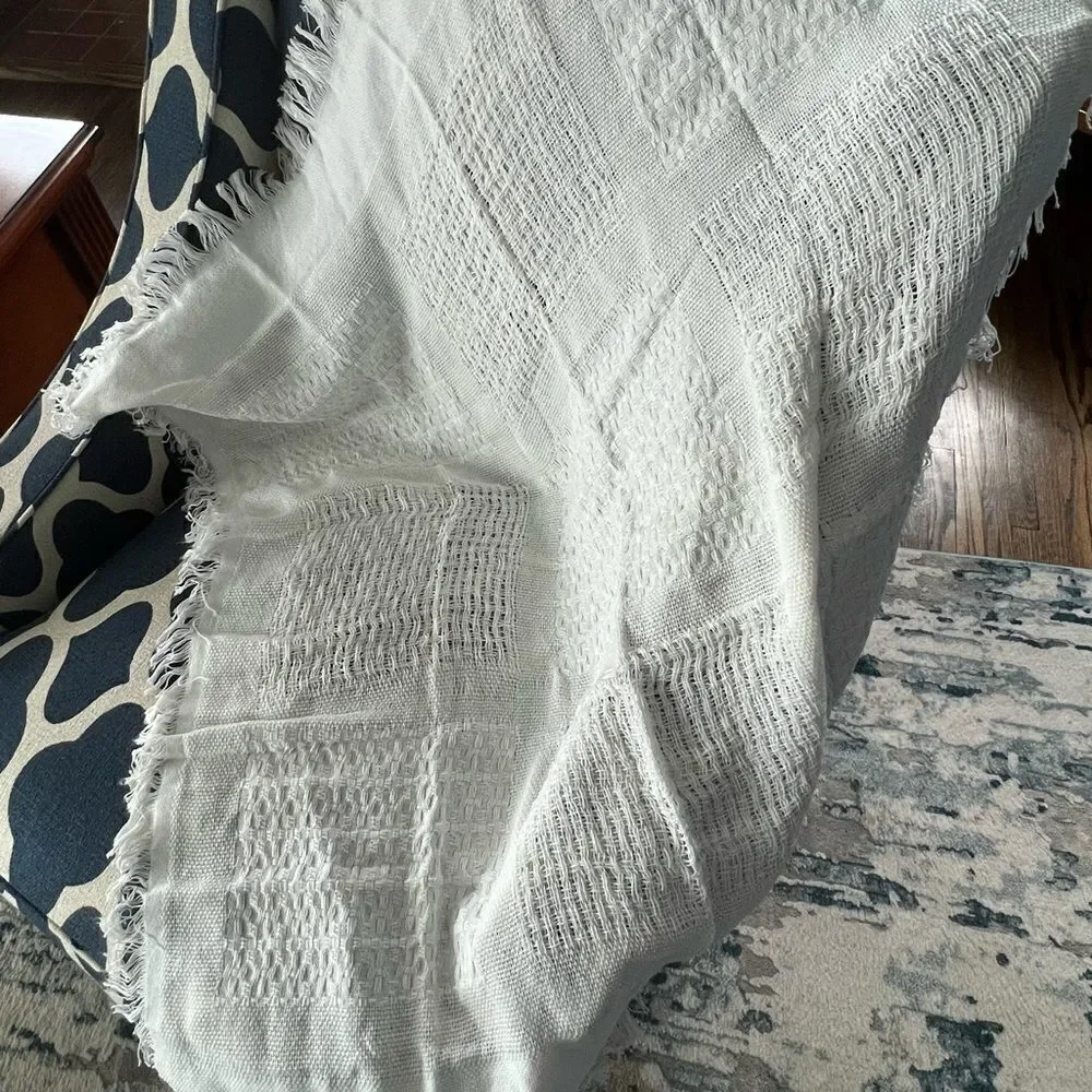 Throw Blanket In Off White tassels decor NWOT